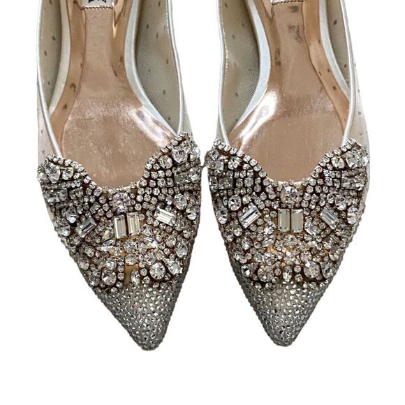 Badgley Mischka Quinn Rhinestone Embellished Evening Flat Ivory Satin Size 8 - Picture 7 of 7